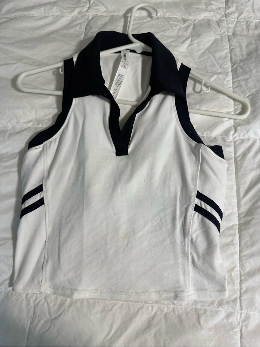 Splits59 White and Black Sleeveless Polo Tank
